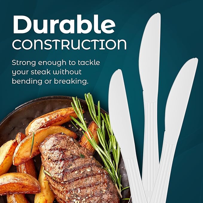 Disposable Plastic Knives Heavy Duty Utensils - Plastic Cutlery For Parties and Events Pack Of 500