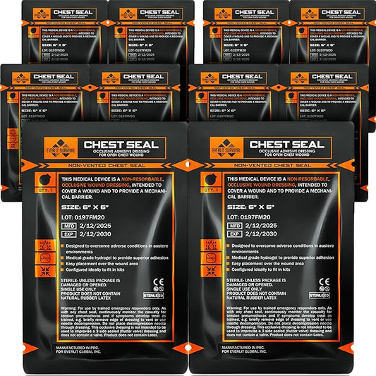 EVERLIT Occlusive Chest Seal Non-Vented Adhesive Dressing for Open Chest Injury and Sucking Chest Wound (10 Count)