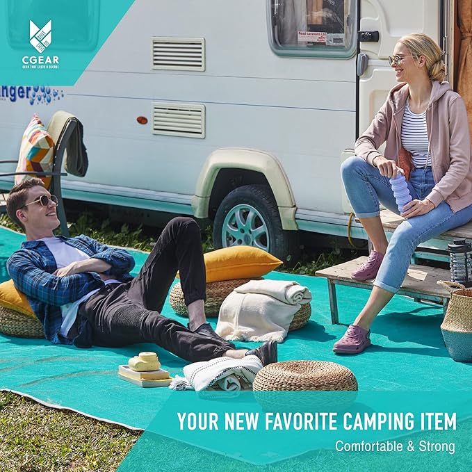 CGEAR RV Camping Mat, Sand Free Outdoor Reversible Rug for Campsite, Backyard, Patio, Deck, and Beach (Orange 8' x 11')