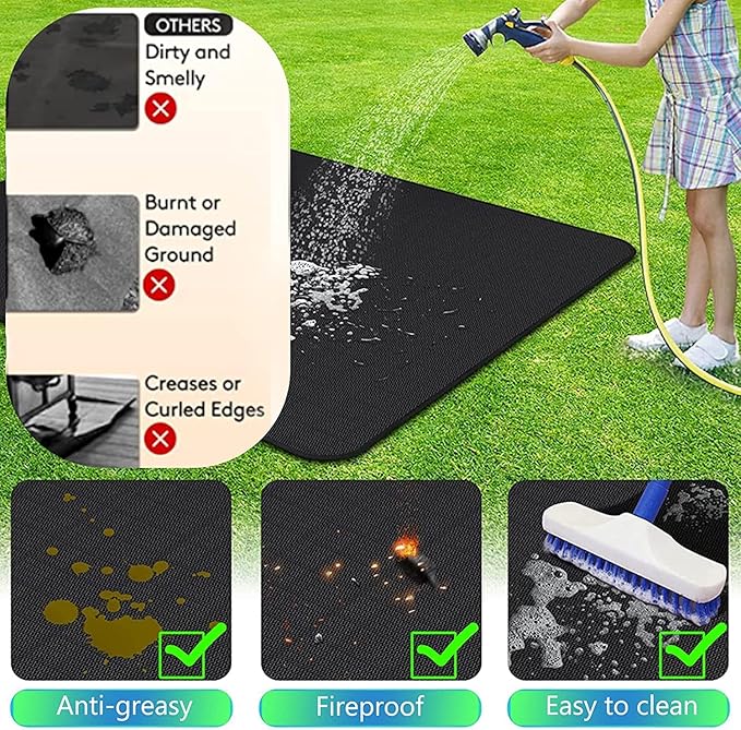 UBeesize Large 65 x 48 inches Under Grill Mat for Outdoor Grill,Double-Sided Fireproof Grill Pad,Indoor Fireplace/Fire Pit Mat,Oil-Proof Waterproof BBQ Protector for Decks and Patios