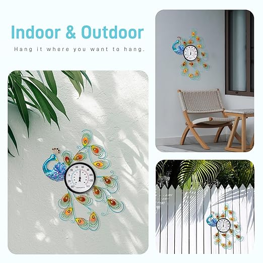 23 inch Outdoor Thermometer, Large Thermometer Outdoor Waterproof, Peacock Decorative Outdoor Thermometers, Outside Thermometer for Patio, Garden, Backyard, Living Room