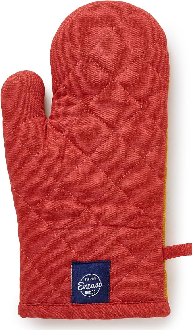 Encasa XO Heat Resistant Cotton Oven Gloves Mitts (2 Pc Set) - Quilted & Safe 12x7 in - for Kitchen, Cooking & Baking, Grilling, Handling Hot Pots & Pans - Mango