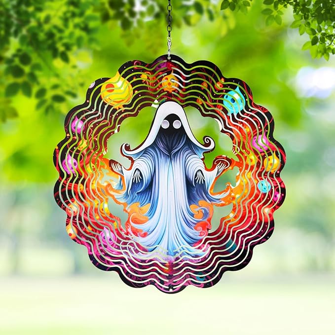 Ghost Metal Wind Spinners Outdoor for Gifts for Women/Men-12 inch 3D Kinetic Sculpture for Silhouette,Hanging Wind Spinner Decoration for Halloween,Patio,Yard,Porch,Backyard,Garden Decor