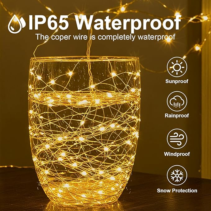 1Pack USB Plug in Fairy String Lights,16ft 50 LED Copper with Remote and Timer, 8 Modes Waterproof Twinkle String Lights Battery Powered for Bedroom Indoor Party Wedding Christmas Decoration