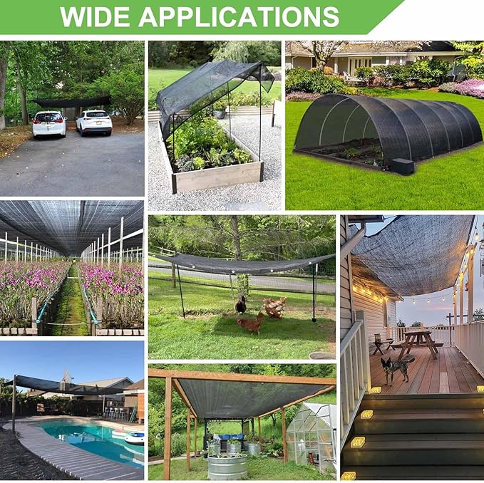Garden 70% Shade Cloth, 10 x 20 FT Black Sun Shade Net, Mesh Sun Shade Tarp with Reinforced Brass Grommets, Sunblock Shade Cloths for Plants Cover, Greenhouse, Patio, Chicken Coop, Tomatoes