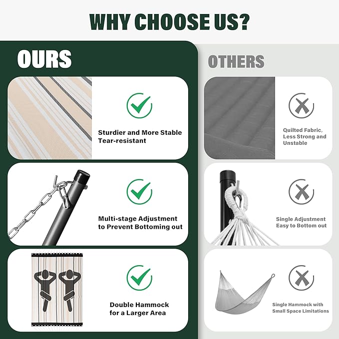 Patio Watcher 13 FT Quick Dry Textilene Hammock - Outdoor Double Hammock - Heavy Duty Hammocks for Outside - 450 lbs Capacity - Beige Black