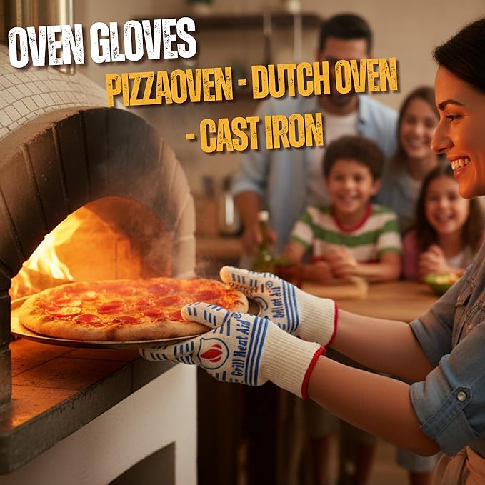 GRILL HEAT AID BBQ Grill Gloves Heat Proof for Grilling – Fireproof 1472°F Heat-Resistant Grill Mitts for Outdoor Barbecue and Smoker, Campfire, Fire Pit, Oven Glove with Fingers for Baking Pizza