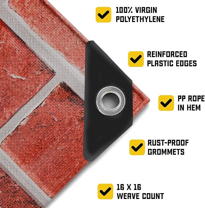 Core Tarps Extreme Heavy Duty 20 Mil Tarp Cover, Waterproof, UV Resistant, Rip and Tear Proof, Poly Tarpaulin with Reinforced Edges for Roof, Camping, Patio, Pool, Boat (Bricks/Black 40′ X 40′)