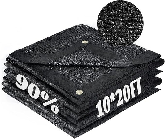 Cool Area 90% Sun Shade Cloth Mesh Tarp with Grommets for Plant Cover 10x20ft Patio Canopy Garden Pergola Blackhouse Car Barn Kennel Black
