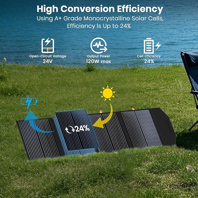 [Upgraded] FlexSolar 120W Foldable Solar Panels Chargers 20v-28v DC Output IP67 Waterproof Power Outage Emergency Portable Panels Camping Home RV for Solar Power Station Generators Battery Packs