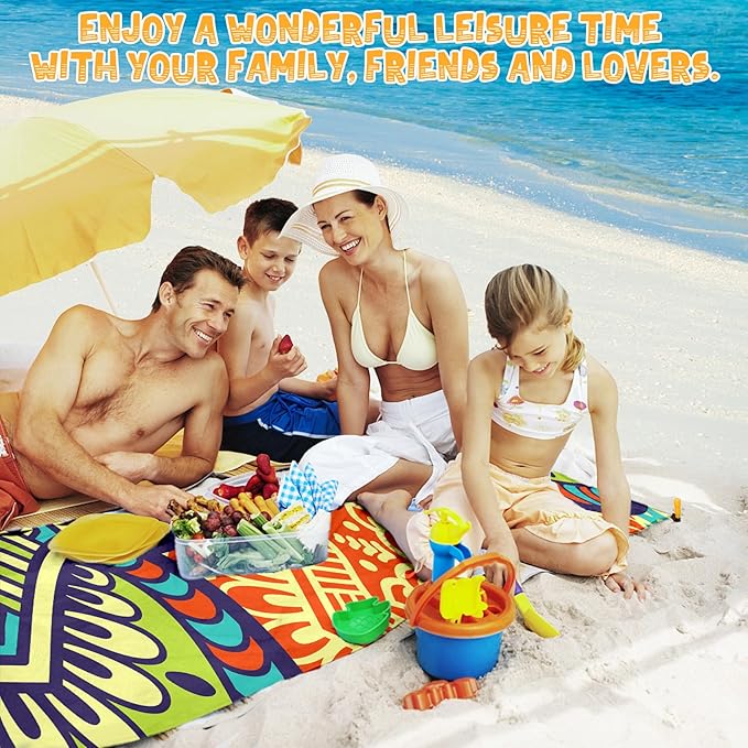 Beach Blanket Waterproof Sandproof 1-7 Adult Oversized 78 '' × 81 '' Lightweight Durable Compact Sand Free Beach Mat for Travel Camping Hiking Picnic Blanket Extra Large