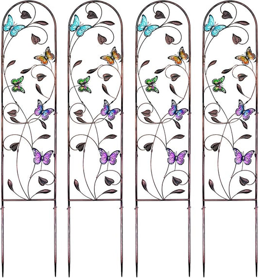 aboxoo Set of 4 Packs Butterfly Metal Garden Trellis for Climbing Plants,Outdoor Decorative Flowers Arch Fence Trellis for Outdoor Patio,Garden,Lawn,Yard,Backyard,Wall Brackets,60'' H x 11'' W