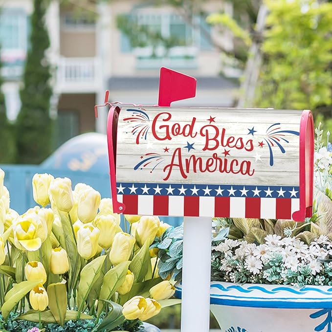 God Bless America Magnetic Mailbox Cover - Happy 4th of July Independence Day - Oversize 25.5''x21'' for Home Outdoor Garden Yard - Holiday Mailboxes Wraps Letter Post Box