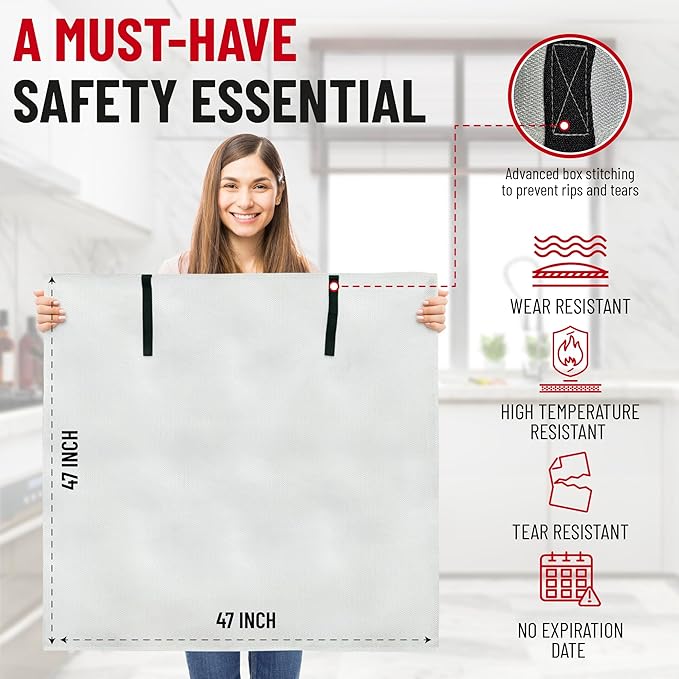 Guardian Pro New 2025 Emergency Fire Blanket for Home and Kitchen - 4 Pack Over 40"x40" Flame Suppression Fiberglass Fire Blankets for House Camping Car Office Warehouse Emergency Survival Safety