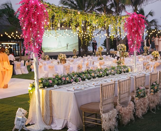 Hanging Geenery Faux Hanging Plants Outdoor Wall Decor Hanging Monkey Grass Artificial Hanging Plants Indoor Plastic Plants for Indoor Bedroom Wall Decoration Outdoor Porch Wedding Decor(Pure Fuchsia)