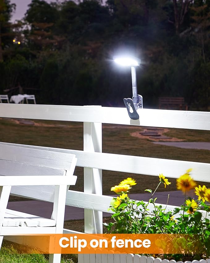 Clip On Solar Lights Outdoor with Motion Sensor - 92 LEDs 600LM Solar Fence Lights, 6000K Waterproof Security Lighting for Chain Link Fence,Deck, Gutter,Camping (4)