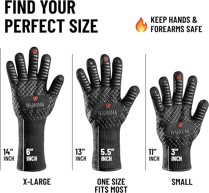 Long Sleeve Heat Resistant Grill Gloves - Medium Grilling Gloves for BBQ with Silicone Grip, Comfortable Cotton Lining for Barbeque, Baking, Oven Gloves with Fingers for Meat