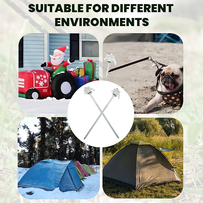 20 Pack 10" Screw in Tent Stakes Heavy Duty, Glow in The Dark Metal Stakes with Hex Head Driver, Ground Anchors for Camping, Patio, Awning, Canopy, and Windy Conditions