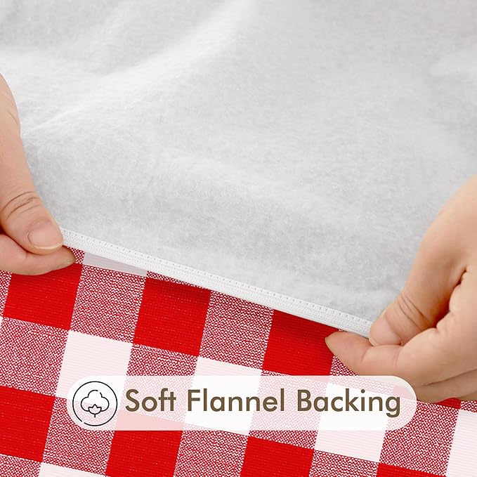 Fitable Waterproof Fitted Round Tablecloth with Elastic - 2 Pack Gingham Vinyl Tablecloth with Flannel Backing Outdoor Table Cover for Picnic Party, Red and White (Fit for 57"-68" Round Tables)