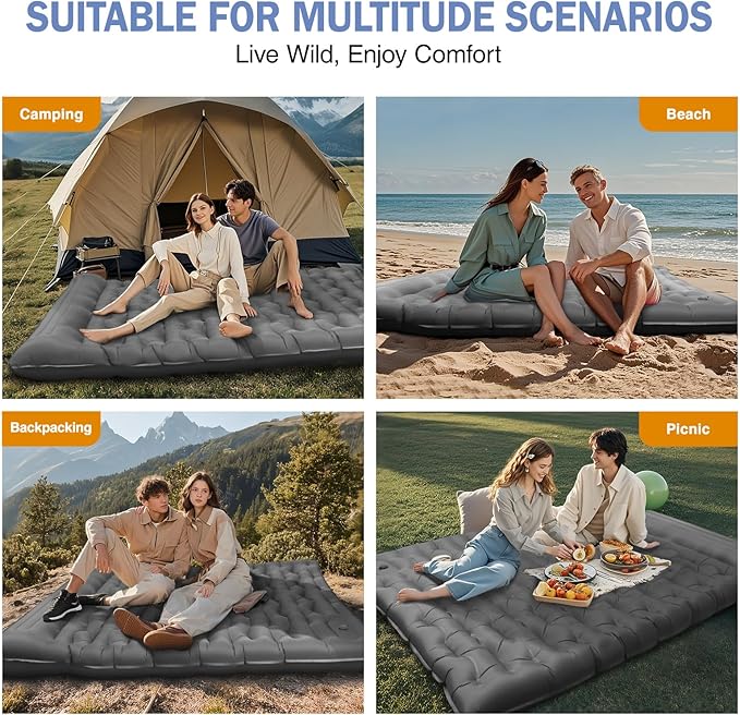 Sleeping Pad for Camping, 6" Extra Thick Camping Mat with Pillow Built-in Foot Pump, Ultra Comfortable Inflatable Sleeping Mat for Backpacking, Hiking, Camp Tent - Enjoy a Comfy Sleep