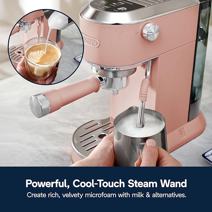 De'Longhi Dedica Duo Compact Espresso Machine - Cold Brew Coffee Maker with Milk Frother Wand- for Espresso, Hot & Iced Coffee, Cappuccinos, Lattes & Home Barista Brewing, Rosé Pink