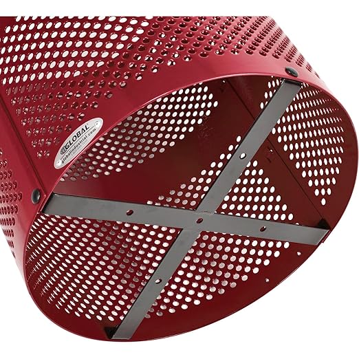 Global Industrial 32 Gallon Outdoor Perforated Steel Round Trash Can with Rain Bonnet Lid, Plastic Liner and Anchor Kit Included, 23-1/2" Diameter x 40-1/2"H, Red