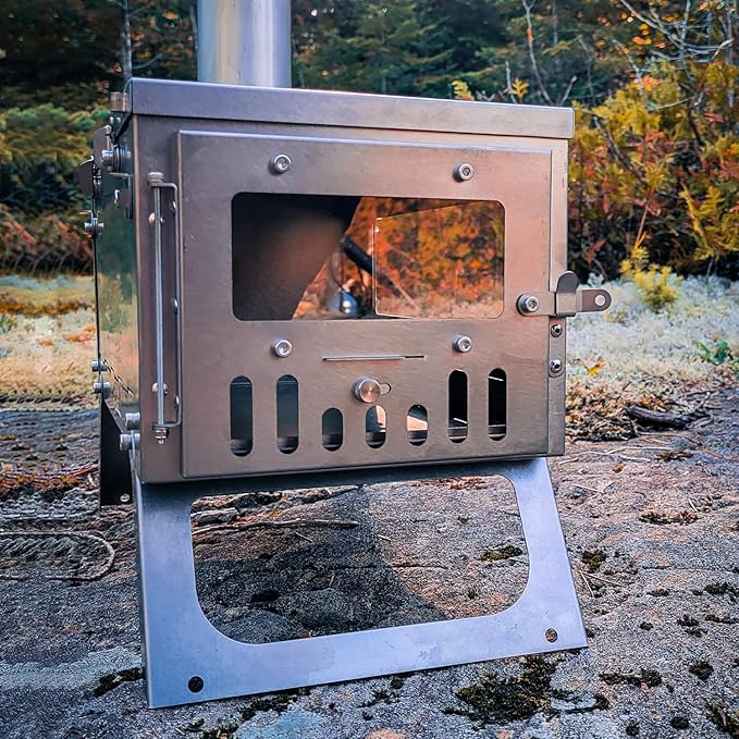 Camping Wood Stove Hot Tent Stove, POMOLY Ti 0.6 Portable Lightweight Titanium Stove for Hiking, Cooking, Heating (Stove Pipe 9.84ft / 3m)