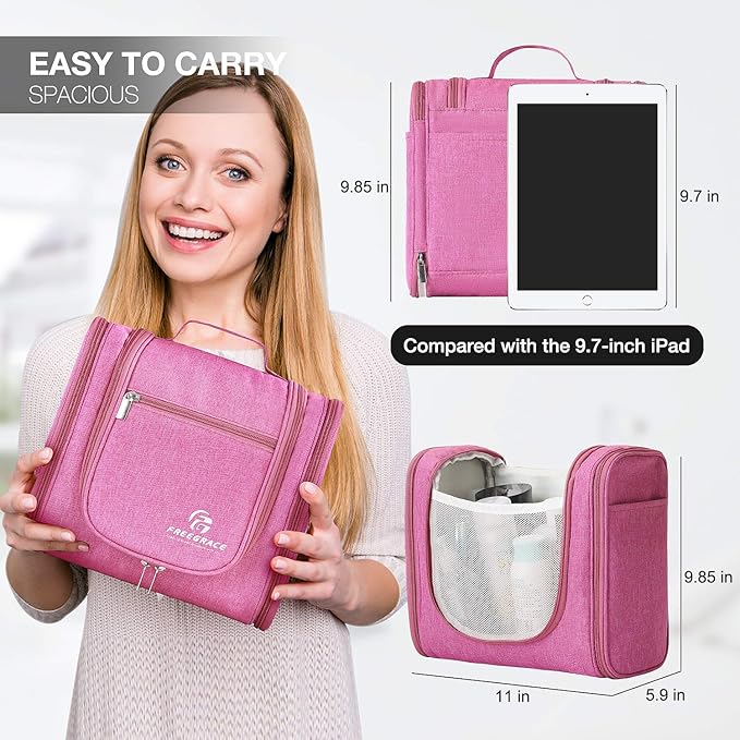 Hanging Toiletry Bag Extra Large Capacity | Premium Travel Organizer Bags For Men And Women | Durable Waterproof Nylon Bathroom, Shower, Makeup Bag For Toiletries, Cosmetics, Brushes