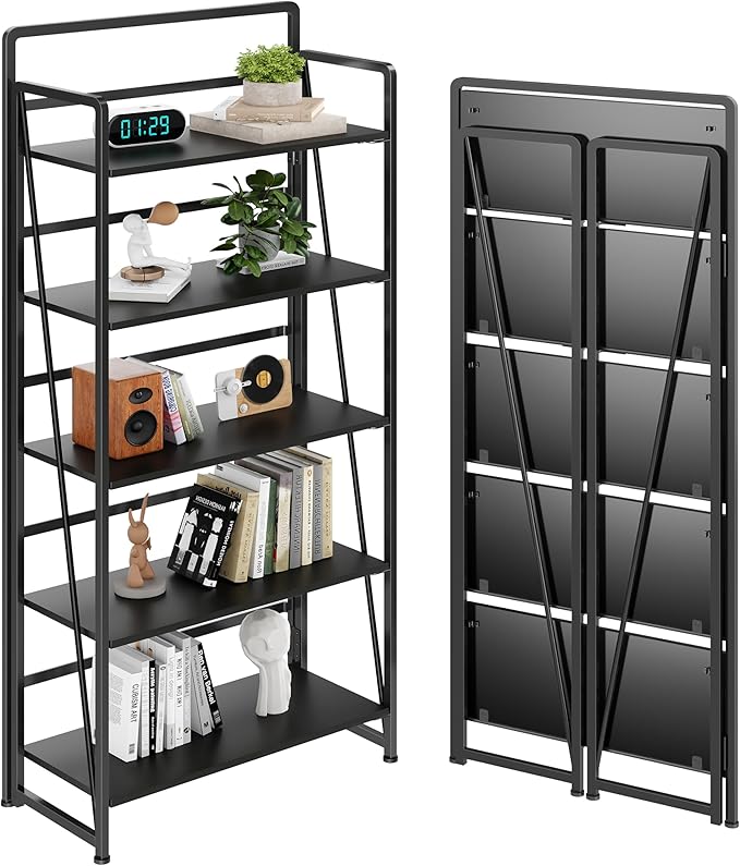 BHG No Assembly Folding Bookshelf for Living Room,Collapsible Book Shelf for Home Office, Portable Bookcase Storage Organizer Rack Shelves