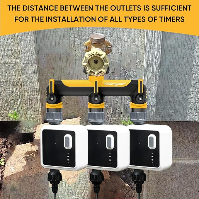 Garden Hose Splitter, 3/4-Inch Hose Manifold, Outdoor Faucet Adapter - Soft TPR Covering - Lightweight, Non-Slip, Sun-Resistant 3-Way Valve（yellow）