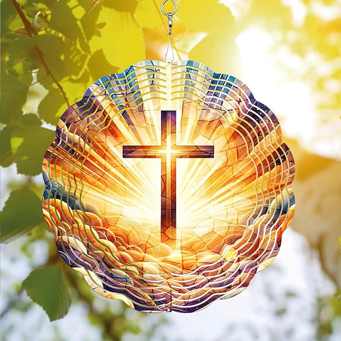 Cross Wind Spinner, Cross Wind Spinner Hanging for Yard and Garden, Unique Gift Wind Spinner, 3D Hanging Wind Spinner Outdoor, Cute Religious Cross Wind Spinner