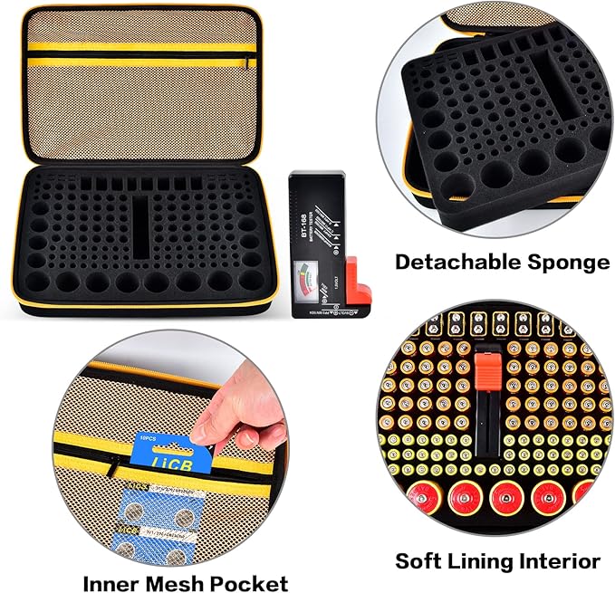 Battery Organizer Storage Case with Tester, Batteries Holder Box Carrying Container Bag, Garage Vault Organization Holds 162+ Battery Variety Pack AA AAA AAAA C D 9V 3V Lithium(No Batteries)