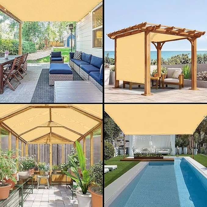 90% Shade Cloth for Garden, 10x20 Ft Beige Patio Sun Shade Fabric with Grommets, UV Protection, Outdoor Privacy Screen Shade Screen, Breathable Mesh Tarp Cover for Pergola, Deck, Porch, Pool