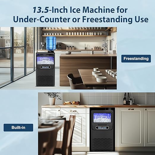 Commercial Ice Maker Machine 100 Lbs/24H, 36 Ice Cubes in 9-15 Mins, Dual Water Inlet Options, 20Lbs Storage Bin Stainless Steel Under Counter/Freestanding Ice Machine for Home, Party, Office