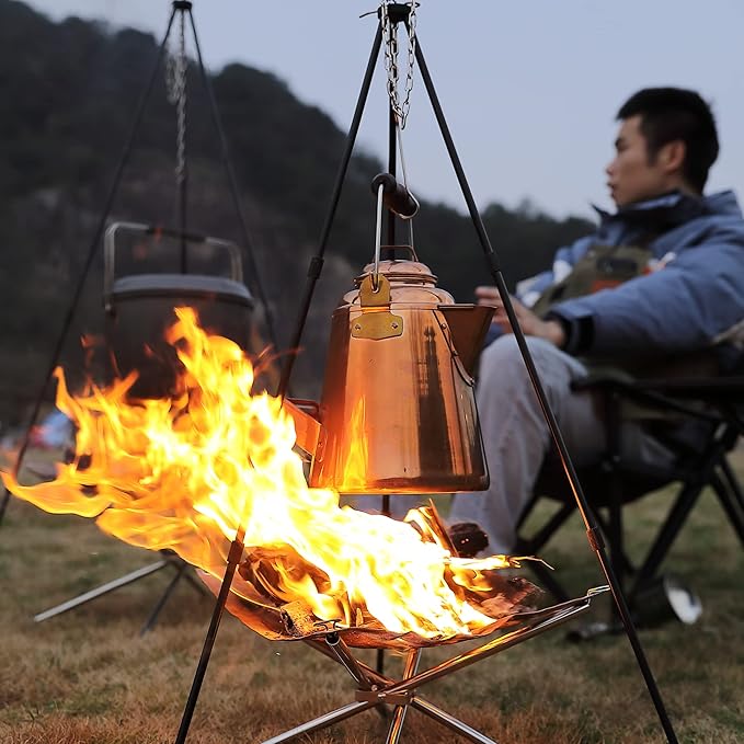 CAMPINGMOON Camping Tripod with Carrying Bag Portable Lightweight Aluminum 31.5-inch Height Stainless Steel Chain