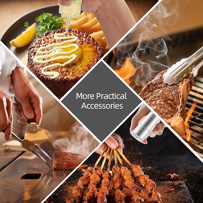 40PCS Griddle Accessories Kit, Flat Top Grill Accessories Set for Camp Chef, Griddle Spatula Set with Burger Press, Scraper, Tongs and Carry Bag for Outdoor BBQ