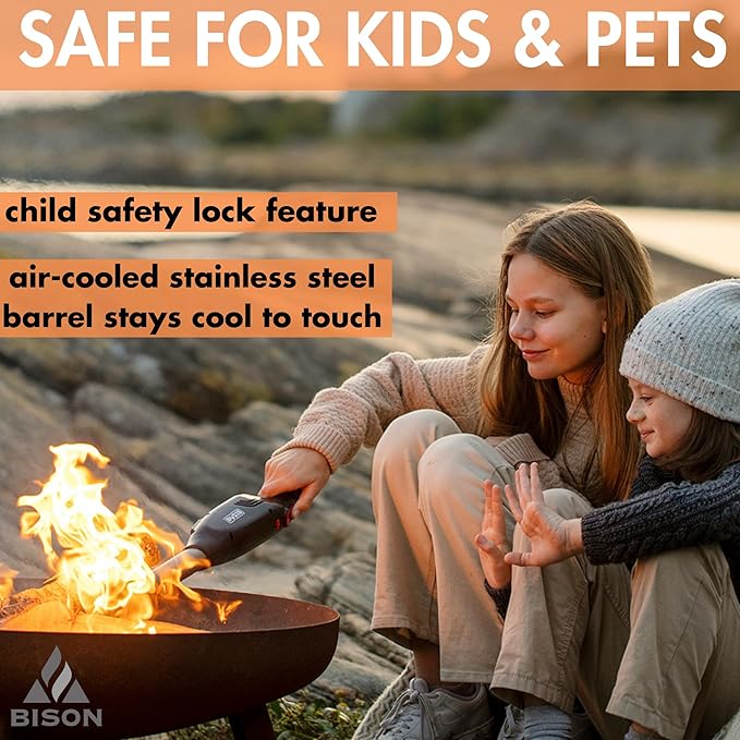 Bison Airlighter 420 | White | Cordless Fire Starter | Camping Essential | Torch Lighter | Perfect for Fire Pits, Camping, Charcoal Grills, Fireplaces | Refillable Butane with Built-in Blower