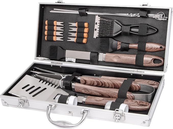 Supernal 21Pcs Deluxe Grill Tool Set Extra Thick Stainless Steel Grill Tool Set for Men Heavy Duty BBQ Tool Set Outdoor Grill with Aluminum Case with Grill Spatula Tongs and Brush Gifts for Men & Dad