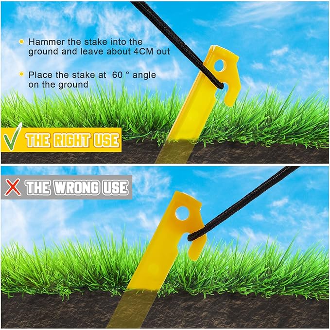 Deekin Plastic Tent Stakes 9 Inch Heavy Duty Tent Pegs Spike Hook Stakes for Summer Beach Garden Decorations Camping Outdoor Lawn Tarp