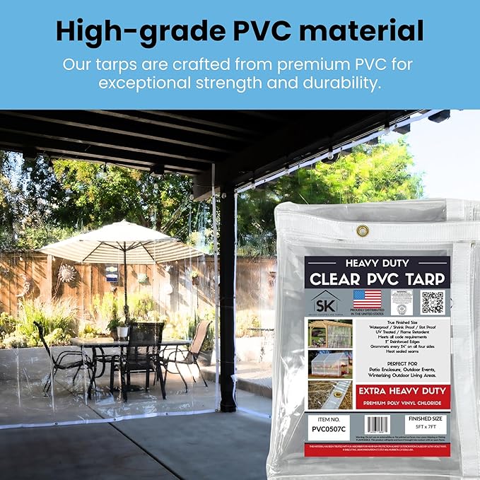24mil Clear PVC Vinyl Heavy Duty Tarp Enclosure Panel - True Size, UV Protection, Tear Resistant, Waterproof Tarp with Arctic Flexibility 6x12