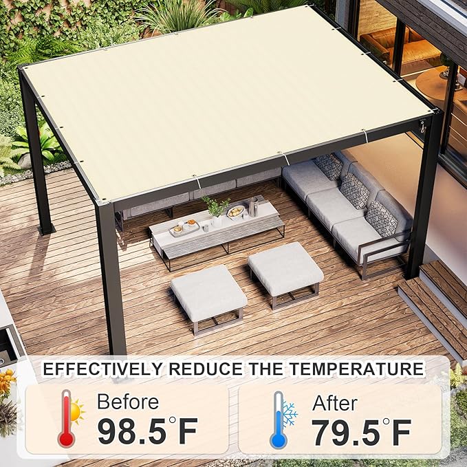 Cool Area Sun Shade Cloth with Grommets 11×12 FT Shade Panel Shade Tarp Screen Fabic for Outdoor Patio Pergola Cover Deck Garden, Butter Cream (Customized)