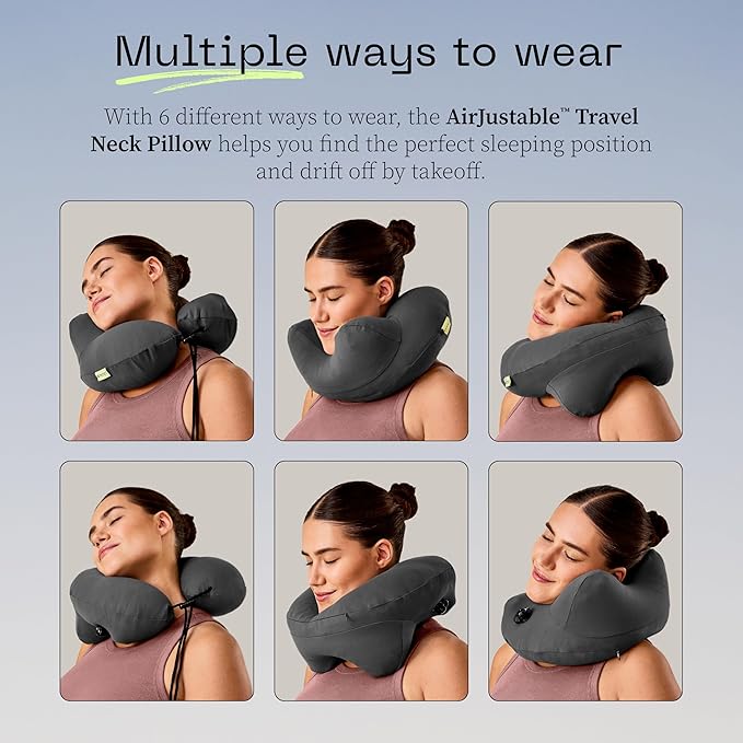 Coop Home Goods AirJustable Travel Neck Pillow, Inflatable, Adjustable Support for Neck & Chin, Compact Travel Pillow, Soft Memory Foam Comfort, Airplane Travel Essentials, Cooling & Washable Cover