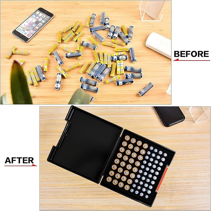 FULLCASE Battery Storage Organizer Holder Holds 72 AA AAA Batteries, Box Cases Garage Container, Home Drawer Organization Dispenser (Case Only) (Black)