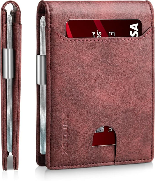 RUNBOX Slim Wallets for Men - Leather Money Clip Mens Wallet - RFID Blocking Front Pocket Bifold Wallet - Thin Credit Card Holder with Gift Box