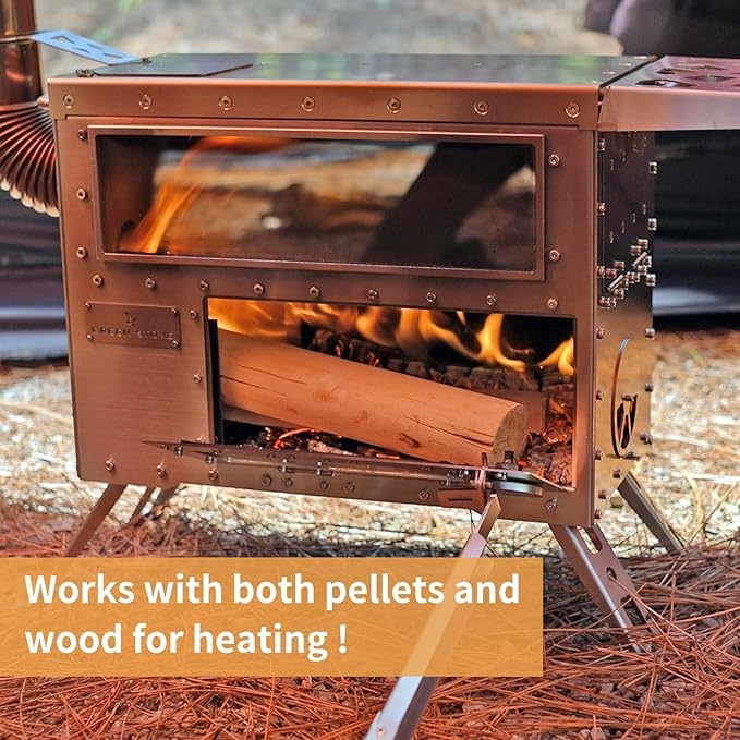 Hori 5 Pellet Stove with Oven for Tent Camping, Portable Wood Burning Stove with 8 Chimney Pipes for Hiking, Cooking, Hot Tent and Outdoor Use