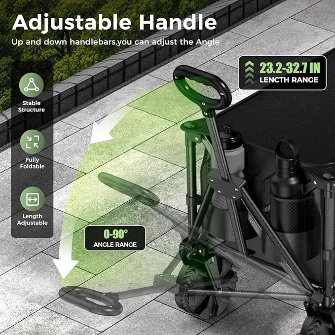 Collapsible Foldable Wagon Cart Heavy Duty,Beach Wagon with Big Wheels,Utility Grocery Wagons Carts with Side Pocket for Outdoor Garden,Camping,Shopping and Sports, Y-Black