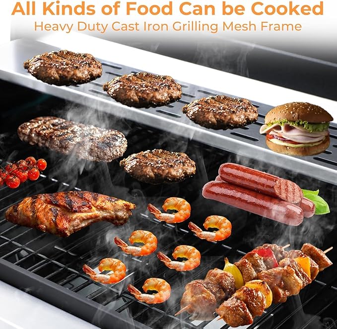 4 Burner Propane Gas Grill with Spice Rack, Foldable Side Tables, Durable Lid, Stainless Steel Burners, Built-in Thermometer, 34,200 BTU Gas Grill for Patio, Garden BBQ