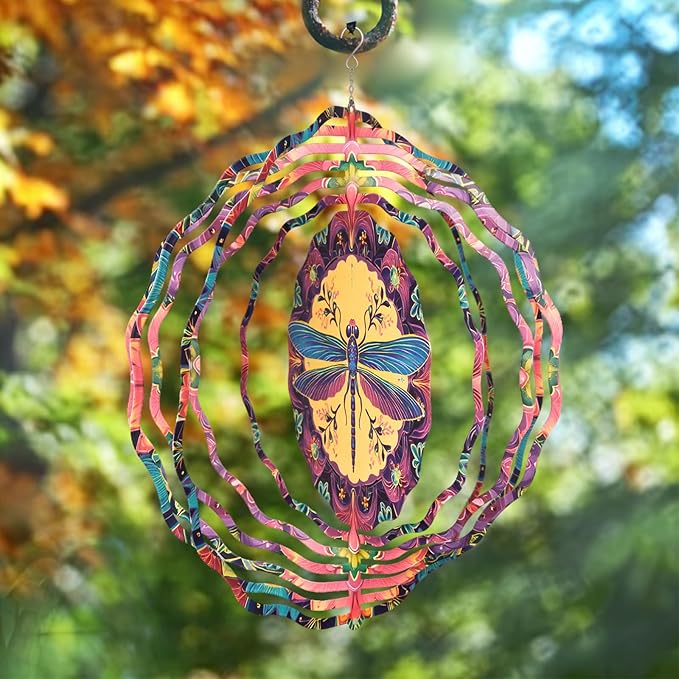 3D Wind Spinner for Garden - 10inch Stainless Steel with Double-Sided UV Printing | High-Resolution Images | Weather-Resistant Outdoor Spinning Decor for Patio, Yard & Gifts (Dragonfly)