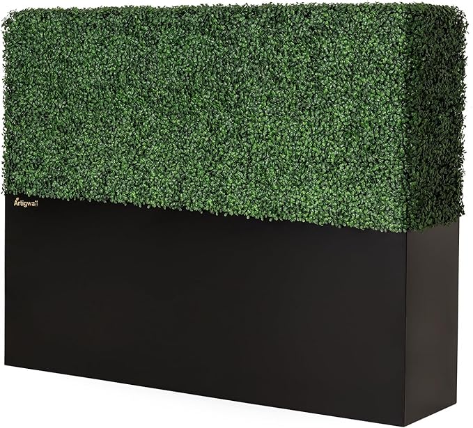 Artificial Hedge Wall, Boxwood Grass Panels with Planter, Fake Greenery Divider Fence for Outdoor Patio,60Lx48Hx14D