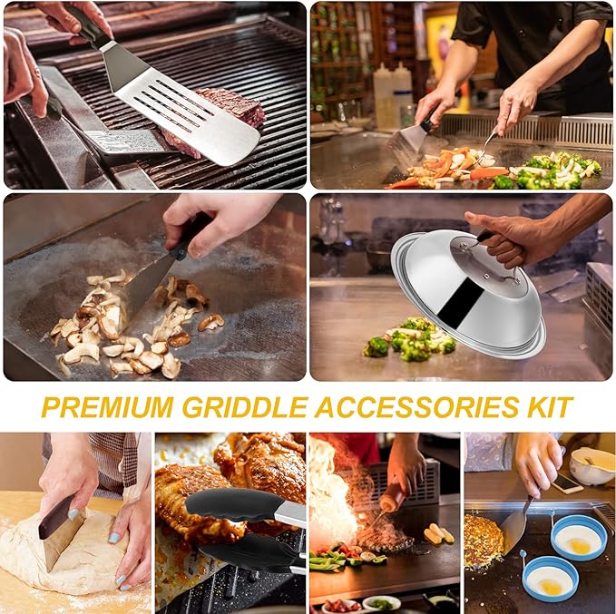 Griddle Accessories Compatible with Blackstone and Camp Chef, Flat Top Griddle Scraper Tool with Melting Dome for Outdoor Cooking, Grill Accessories